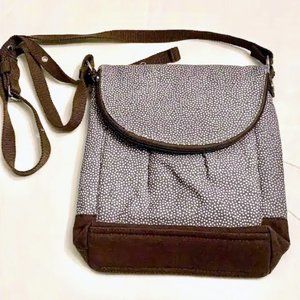 Thirty-One Crossbody Handbag - Brown and Grey Pin Dot